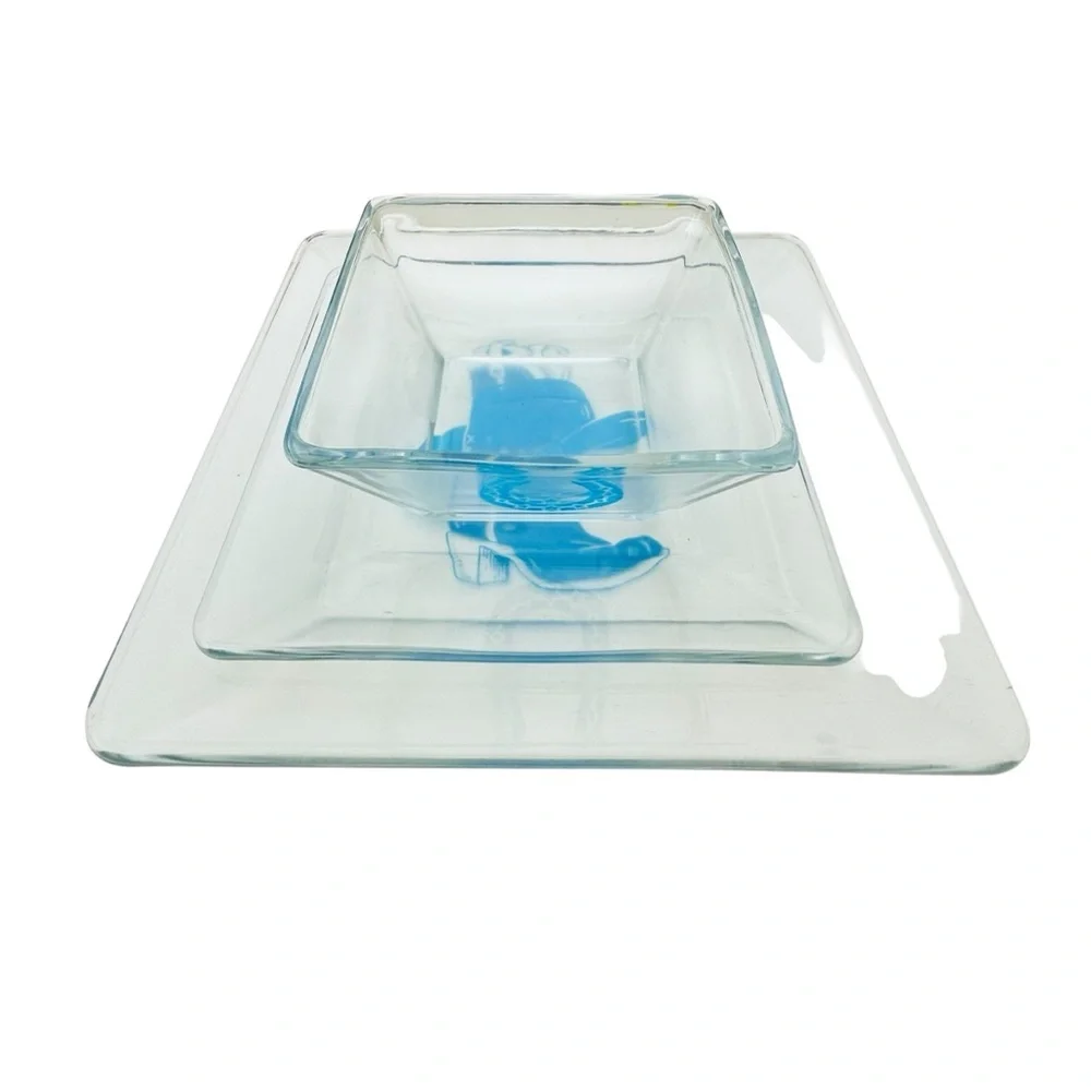Western Glass Plate Set with Blue Designs